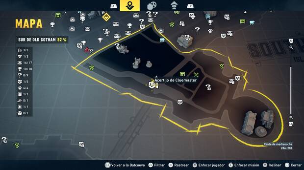 LEGO Batman: El Legado del Caballero Oscuro - Localizaci�n en el mapa del acertijo de Cluemaster 02 en Sur de Old Gotham