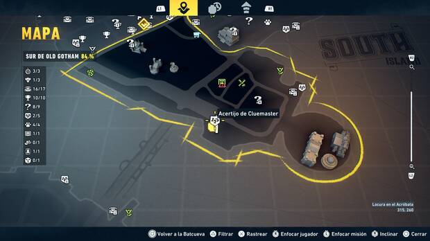 LEGO Batman: El Legado del Caballero Oscuro - Localizaci�n en el mapa del acertijo de Cluemaster 03 en Sur de Old Gotham