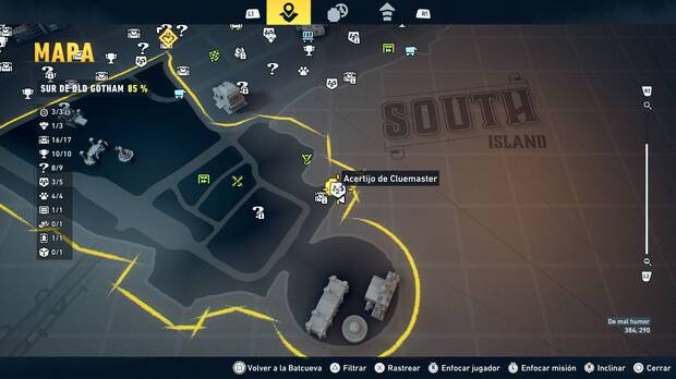 LEGO Batman: El Legado del Caballero Oscuro - Localizaci�n en el mapa del acertijo de Cluemaster 04 en Sur de Old Gotham
