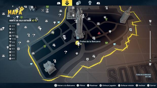 LEGO Batman: El Legado del Caballero Oscuro - Localizaci�n en el mapa del trofeo de la Batcueva Trampa del Rey Tut 08 en Norte de Old Gotham