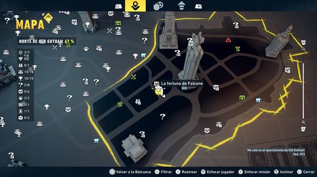 LEGO Batman: El Legado del Caballero Oscuro - Localizaci�n en el mapa de la fortuna de Falcone 01 en Norte de Old Gotham