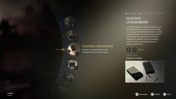 007 First Light - Armas y artilugios; teléfono lanzadardos en el menú de artilugios