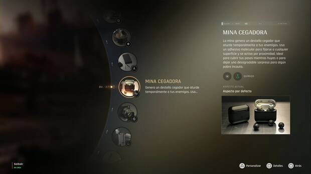 007 First Light - Armas y artilugios; Mina cegadora en el menú de artilugios