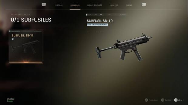 007 First Light - Armas y artilugios; Subfusil SB-10 en el menú de armas