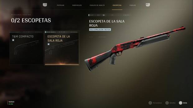 007 First Light - Armas y artilugios; escopeta de la sala roja en el menú de armas