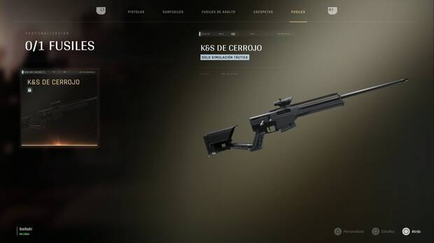 007 First Light - Armas y artilugios; K&S de cerrojo en el menú de armas