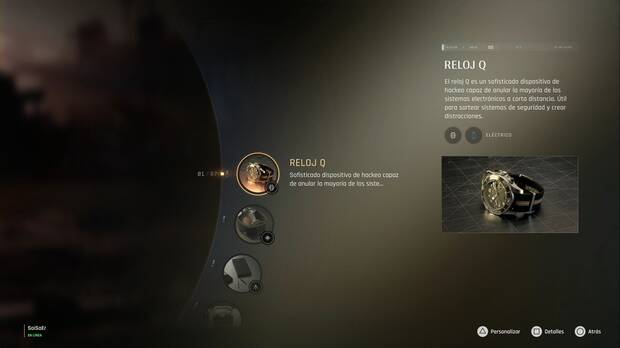 007 First Light - Armas y artilugios; Reloj Q en el menú de artilugios