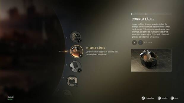 007 First Light - Armas y artilugios; correa láser en el menú de artilugios