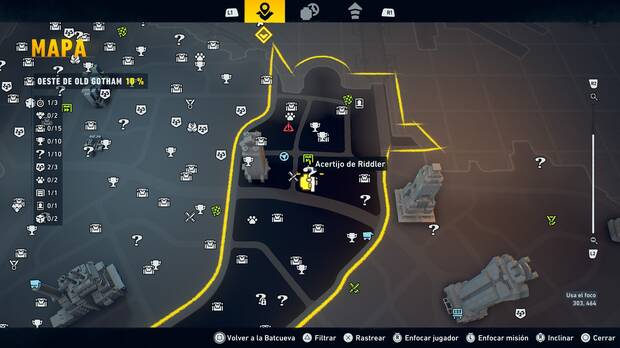 LEGO Batman: El Legado del Caballero Oscuro - Localizaci�n en el mapa del acertijo de Riddler 02 en Oeste de Old Gotham