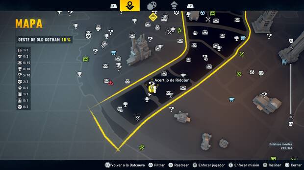 LEGO Batman: El Legado del Caballero Oscuro - Localizaci�n en el mapa del acertijo de Riddler 06 en Oeste de Old Gotham