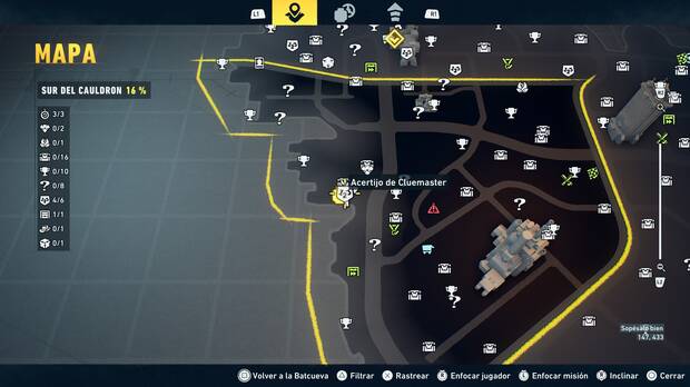 LEGO Batman: El Legado del Caballero Oscuro - Localizaci�n en el mapa del acertijo de Cluemaster 05 en Sur del Cauldron