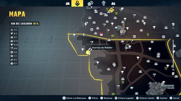 LEGO Batman: El Legado del Caballero Oscuro - Localizaci�n en el mapa del acertijo de Riddler 02 en Sur del Cauldron