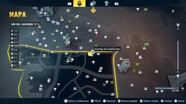 LEGO Batman: El Legado del Caballero Oscuro - Localizaci�n en el mapa del acertijo de Cluemaster 03 en Sur del Cauldron