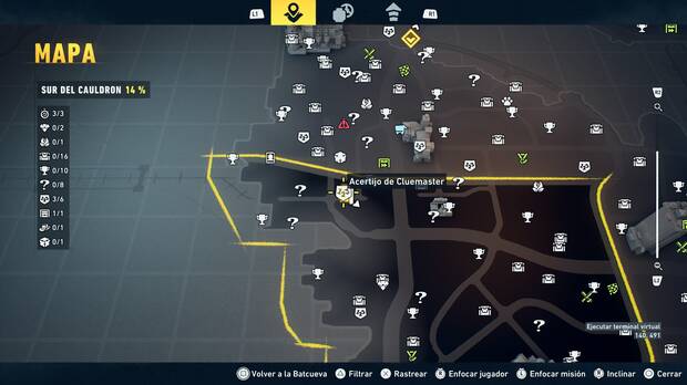 LEGO Batman: El Legado del Caballero Oscuro - Localizaci�n en el mapa del acertijo de Cluemaster 04 en Sur del Cauldron