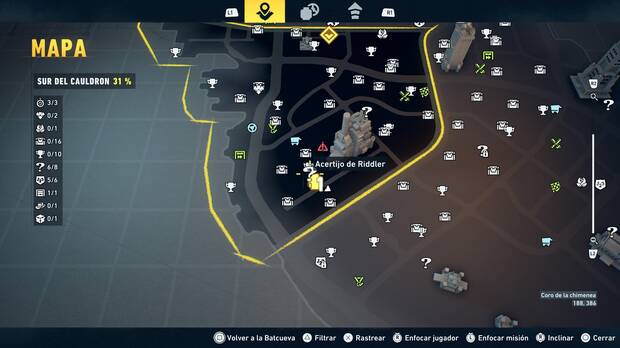 LEGO Batman: El Legado del Caballero Oscuro - Localizaci�n en el mapa del acertijo de Riddler 07 en Sur del Cauldron