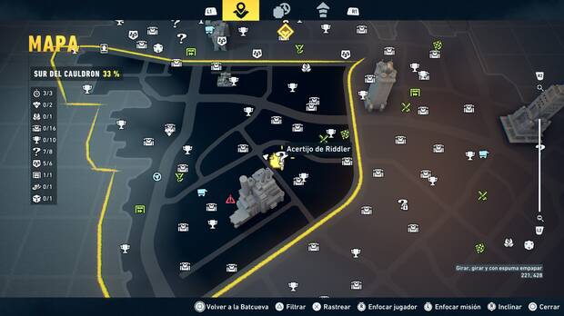 LEGO Batman: El Legado del Caballero Oscuro - Localizaci�n en el mapa del acertijo de Riddler 08 en Sur del Cauldron