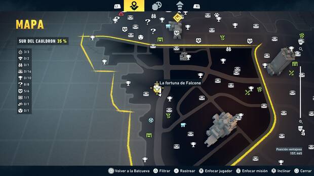 LEGO Batman: El Legado del Caballero Oscuro - Localizaci�n en el mapa de la fortuna de Falcone 01 en Sur del Cauldron