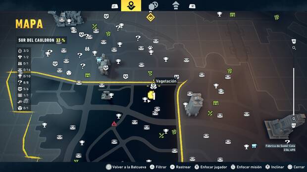 LEGO Batman: El Legado del Caballero Oscuro - Localizaci�n en el mapa de la planta de vegetaci�n 01 en Sur del Cauldron