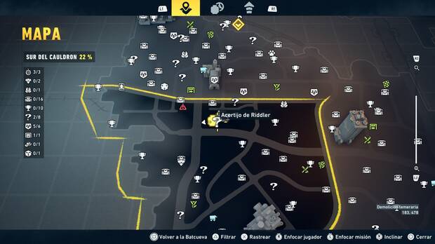 LEGO Batman: El Legado del Caballero Oscuro - Localizaci�n en el mapa del acertijo de Riddler 03 en Sur del Cauldron