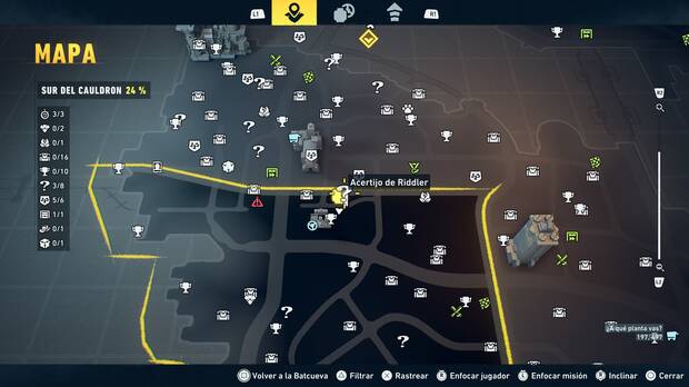 LEGO Batman: El Legado del Caballero Oscuro - Localizaci�n en el mapa del acertijo de Riddler 04 en Sur del Cauldron