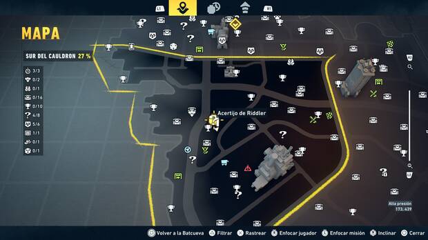 LEGO Batman: El Legado del Caballero Oscuro - Localizaci�n en el mapa del acertijo de Riddler 05 en Sur del Cauldron