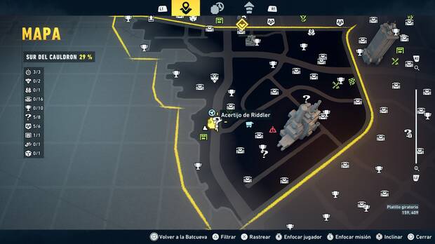 LEGO Batman: El Legado del Caballero Oscuro - Localizaci�n en el mapa del acertijo de Riddler 06 en Sur del Cauldron