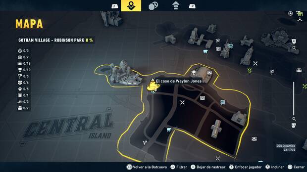 LEGO Batman: El Legado del Caballero Oscuro - Localizaci�n en el mapa del caso de Waylon Jones 01 en Gotham Village - Robinson Park