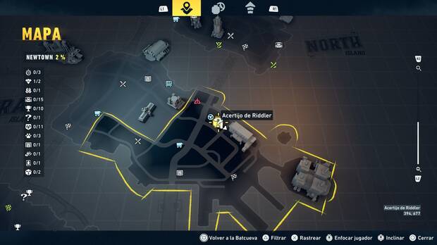 LEGO Batman: El Legado del Caballero Oscuro - Localización en el mapa de la sala de acertijo 01 en Newtown