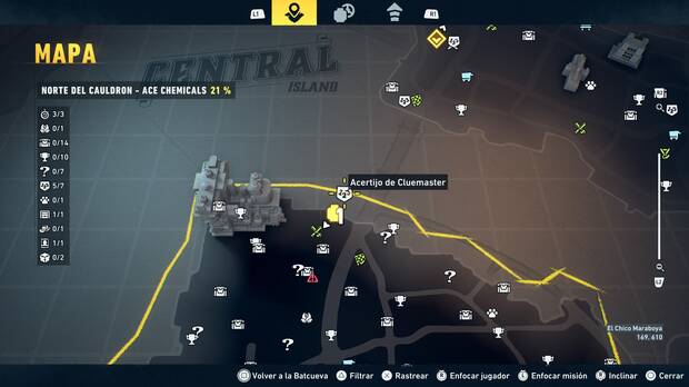 LEGO Batman: El Legado del Caballero Oscuro - Localizaci�n en el mapa del acertijo de Cluemaster 06 en Norte del Cauldron - Ace Chemicals