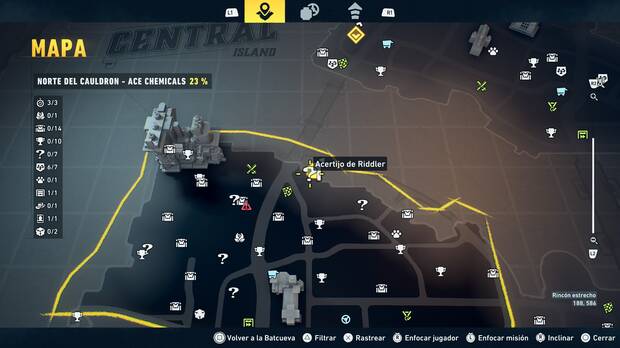 LEGO Batman: El Legado del Caballero Oscuro - Localizaci�n en el mapa del acertijo de Riddler 01 en Norte del Cauldron - Ace Chemicals