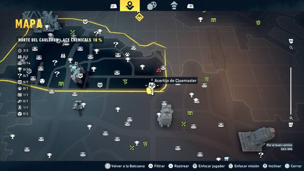 LEGO Batman: El Legado del Caballero Oscuro - Localizaci�n en el mapa del acertijo de Cluemaster 01 en Norte del Cauldron - Ace Chemicals
