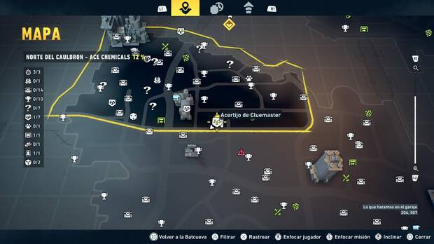 LEGO Batman: El Legado del Caballero Oscuro - Localizaci�n en el mapa del acertijo de Cluemaster 02 en Norte del Cauldron - Ace Chemicals