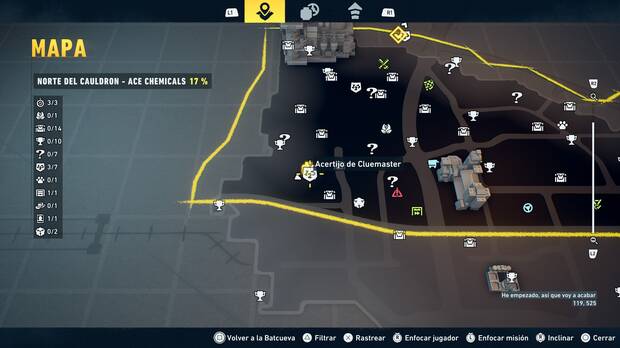 LEGO Batman: El Legado del Caballero Oscuro - Localizaci�n en el mapa del acertijo de Cluemaster 04 en Norte del Cauldron - Ace Chemicals