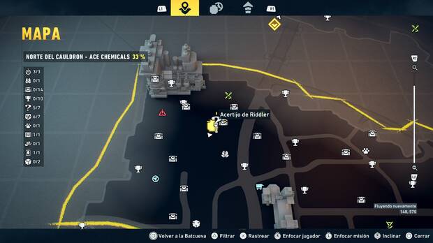 LEGO Batman: El Legado del Caballero Oscuro - Localizaci�n en el mapa del acertijo de Riddler 06 en Norte del Cauldron - Ace Chemicals
