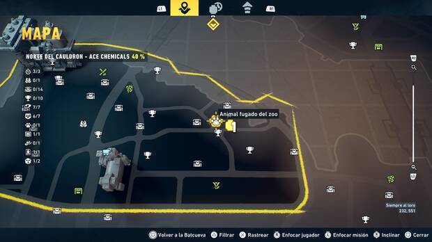 LEGO Batman: El Legado del Caballero Oscuro - Localizaci�n en el mapa del animal fugado del zoo 01 en Norte del Cauldron - Ace Chemicals