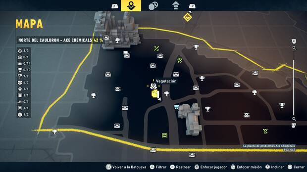 LEGO Batman: El Legado del Caballero Oscuro - Localizaci�n en el mapa de la planta de vegetaci�n 01 en Norte del Cauldron - Ace Chemicals