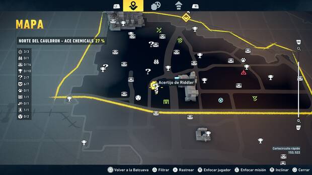 LEGO Batman: El Legado del Caballero Oscuro - Localizaci�n en el mapa del acertijo de Riddler 03 en Norte del Cauldron - Ace Chemicals