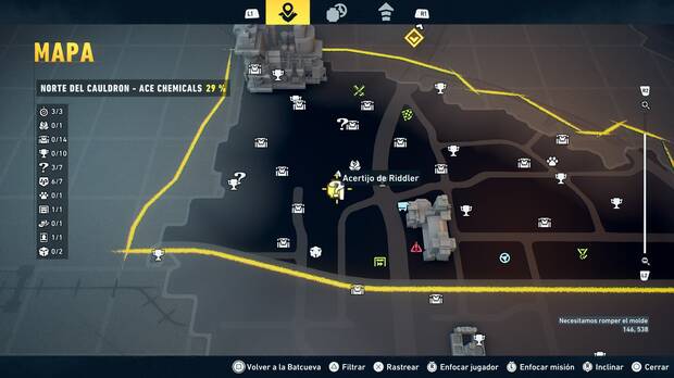 LEGO Batman: El Legado del Caballero Oscuro - Localizaci�n en el mapa del acertijo de Riddler 04 en Norte del Cauldron - Ace Chemicals