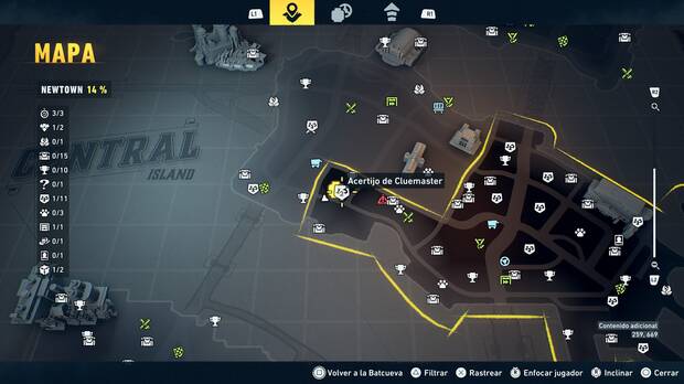 LEGO Batman: El Legado del Caballero Oscuro - Localización en el mapa del acertijo de Cluemaster 02 en Newtown