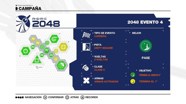 La campaña de Wipeout 2048 con las carreras opcionales desbloqueadas.