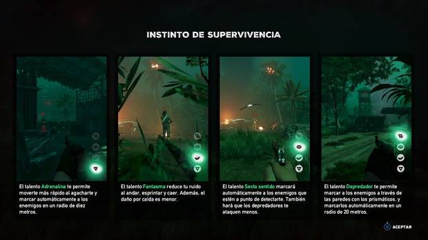 El uso del llamado ‘Instinto de supervivencia’ nos reportará una serie de ventajas en el combate si somos muy sigilosos y asesinamos sin hacer ruido.