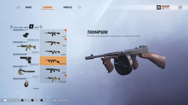 El catálogo de armas es bastante extenso. Tendremos un arma principal, una pistola secundaria, granadas y cuchillo que elegir en cada uno de los 'loadouts'.