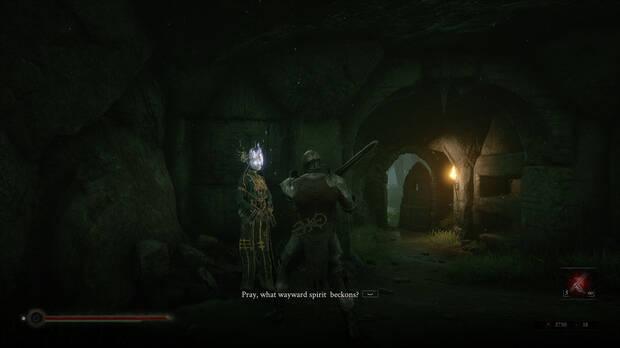 Esta sacerdotisa cumple el papel de las 'hogueras' de 'Dark Souls'. Hablando con ella podremos descansar, usarla como punto de control y mejorar nuestras clases.