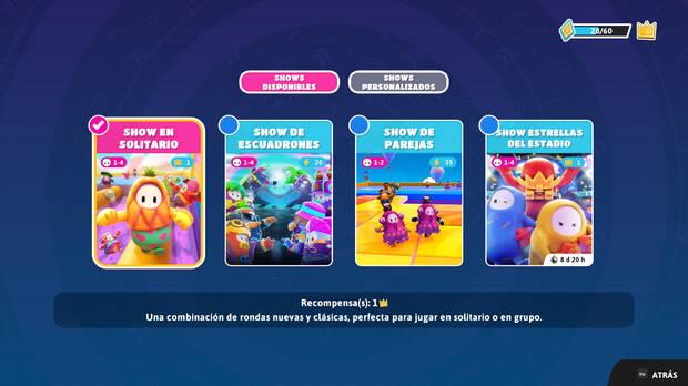 Fall Guys - Menú para seleccionar tipos de shows