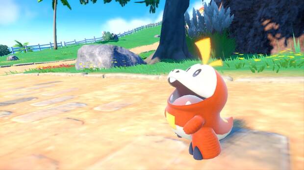 Captura de Fuecoco en Pokémon Escarlata y Púrpura.