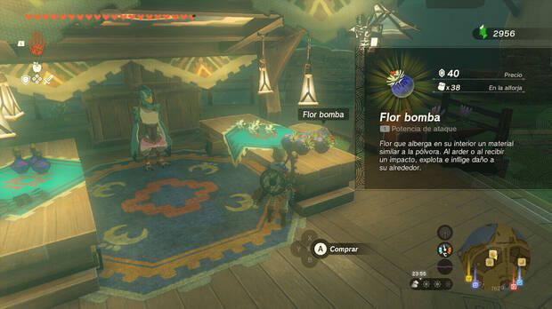 Zelda: Tears of the Kingdom - Comprar flores bombas en la aldea Arkadia
