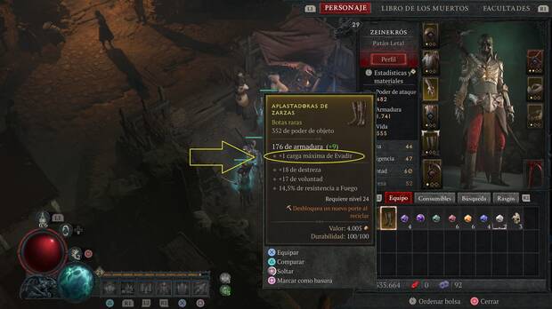 Diablo 4 - Botas que aumentan el máximo de cargas de Evadir