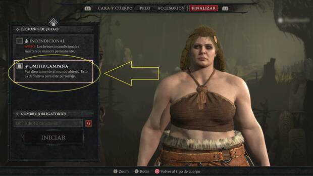 Diablo 4 - Casilla para omitir la campaña al crear un personaje