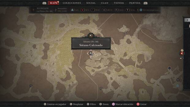 Diablo 4 - Ícono de los sótanos en el mapa