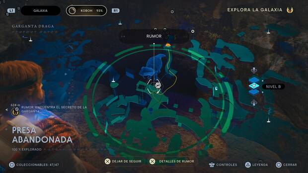 Star Wars Jedi: Survivor - Localización en el mapa del rumor Encuentra el secreto de la garganta